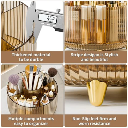 fanado 360° Rotate Makeup Brush Holder Organizer, Makeup Organizers Countertop, Makeup organization and Skincare Storage for Vanity, Desktop, Bathroom (Clear Amber)
