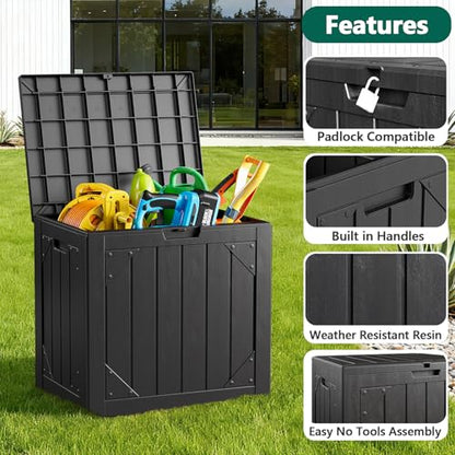 Outdoor Storage Box,30 Gallon Deck Box Outdoor Storage Bench Outside Waterproof Resin Storage Bench, Lockable Patio Cushions, Garden Tools Storage For Furniture, UV Resistant Black