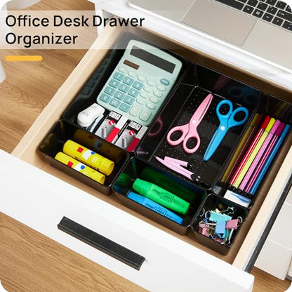 Vtopmart 25 Pack Plastic Drawer Organizers with Non-slip Rubber Pads | 4-Size Versatile Makeup Organizer, Storage Containers Small Bins for Makeup, Jewelries, Bedroom, Kitchen Utensils and Office
