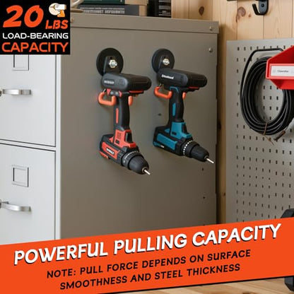 New Upgraded Heavy Duty Magnetic Garage Hooks,4 Pack Strong Large Magnet Hooks for Power Drill,Garden Tools,Hose,Pegboard,Garage, Workshop,Magnetic Storage Hook for Hanging(Orange)