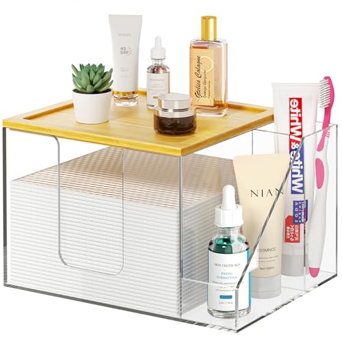 VITVITI Disposable Face Towel Holder Box, Acrylic Clean Skin Club Facial Towel Container, Large Disposable Face Towels Storage for Bathroom Vanity Makeup, Clear