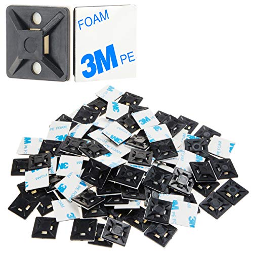 XHF 500 PCS 3/4" Black Self Adhesive Cable Zip Tie Mounts Wire Cable Clips Holders Management Anchors Organizer Holders Squares(HS-101S)