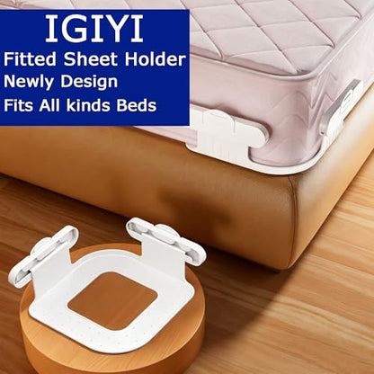 Bed Sheet Holders for Corners, 4 Pcs Lock Fitted Sheet Clips Fastener | Bed Sheet Grippers, Non-slip Heavy Duty Holder to Keep Sheets Tight, Fit Mattress Twin Full Queen King Size Beds Easy Install