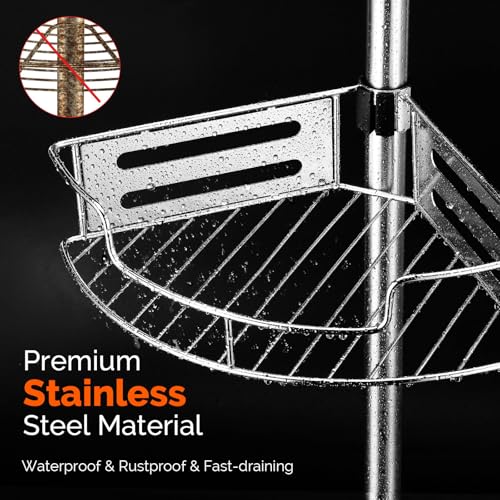 Corner Shower Caddy Tension Pole: Quick Installati... (A-silver | Stainless Steel)