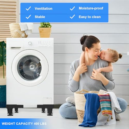 Mini Fridge Stand Adjustable Universal Base with 4 Strong Feet Washer Dryer Pedestal for Small Refrigerator, Portable Compact Washer or Dryer, Black