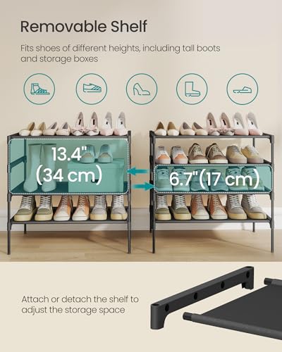 SONGMICS Shoe Rack, Space-Saving, Entryway, Metal Frame | Space-Saving Shoe Storage Organizer, Non-Woven Fabric Shelves, ULSH024BH01