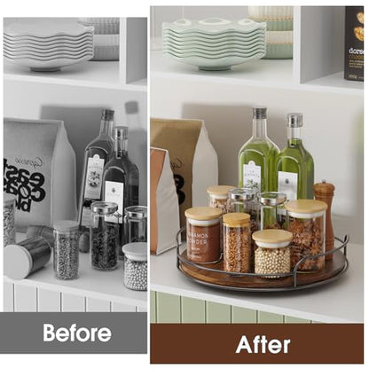 LAMU 2 Pack 9'' 10'' Lazy Susan Turntable Organizer for Table Top Cabinet, Wooden Lazy Susan for Kitchen, Pantry, Countertop, Bathroom Vanity, Spice Organization, Wood Decor