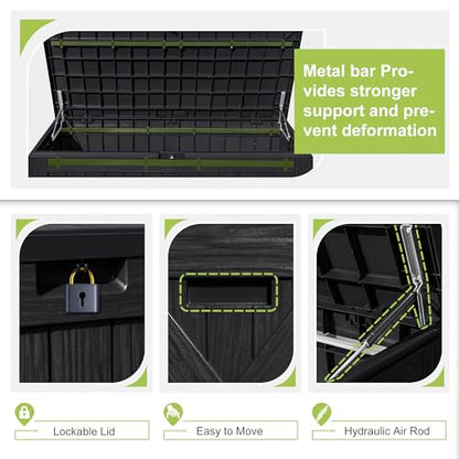Greesum 120 Gallon Deck Box, Resin Outdoor Storage Container, Black | for Patio Furniture, Garden Tools, Pool Accessories, Weatherproof, Lockable