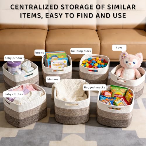 4 Pack Storage Baskets for Organizing, 11''Lx9''Wx8''H Woven Baskets for Storage Toys, Towels, Books, and Clothes, Cotton Rope Basket for Shelves with Handle