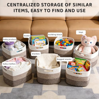 4 Pack Storage Baskets for Organizing, 11''Lx9''Wx8''H Woven Baskets for Storage Toys, Towels, Books, and Clothes, Cotton Rope Basket for Shelves with Handle