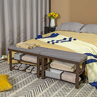 SONGMICS Bamboo Shoe Bench, 3-Tier Shoe Rack Organizer for Entryway, Living Room, Bench Seat Holds Up to 300 lb, 11.9 x 28.3 x 19.2 Inches, Rustic Walnut and Slate Gray ULBS604CG