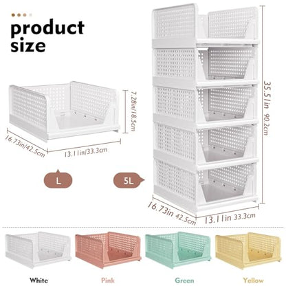 Upgraded Closet Organizers and Storage, Stackable Closet Organizer Basket | 5 Pack Foldable Closet Storage Bins for Bathroom Laundry Room Wardrobe Storage, Space-Saving Clothes Drawer Organizer