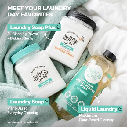 Buff City Soap - Liquid Laundry Soap Made With Simple Ingredients & No Harsh Chemicals - Cleans Tough Stains & Lifts Dirt - Juniper, Sandalwood, & Vanilla Scented Laundry Detergent - Fresh Cotton
