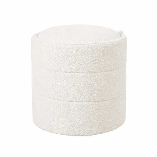 18" Storage Round Ottoman - Cream Boucle (Cream | Wood)