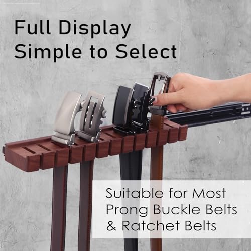 12 Belts Walnut Wood Belt Holder with Slide | Left or Right Slide Flexible Install Belt-rack, Belt Hanger for Closet, Space Saving Belts Storage Organizer, Gift for Men
