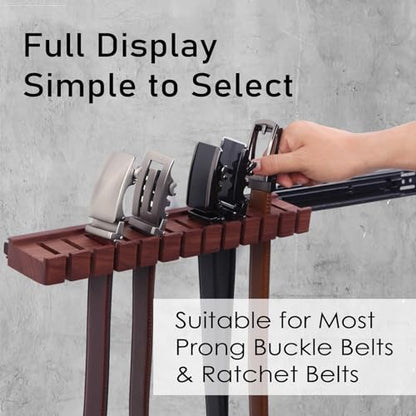 12 Belts Walnut Wood Belt Holder with Slide | Left or Right Slide Flexible Install Belt-rack, Belt Hanger for Closet, Space Saving Belts Storage Organizer, Gift for Men