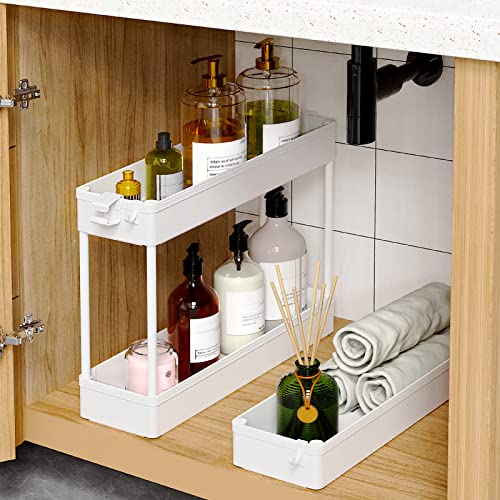 SPACEKEEPER Slim Rolling Storage Cart, 3 Tier Bathroom Cart Organizer,White | Narrow Rolling Cart with Wheels for Kitchen Office Bathroom Laundry Room,Mobile Utility Cart for Craft Art Makeup Nail Polish