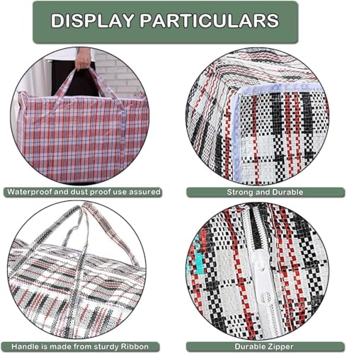 Laundry Bags Set of 2 Large Plastic Checkered Storage Laundry Shopping Bags with Zipper and Handles! Great for Travel,Laundry,Shopping,Storage,Moving. Multicolor