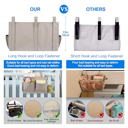 Surblue Bedside Caddy Hanging Bed Organizer Storage Bag Pocket for Bunk and Hospital Beds, College Dorm Rooms Baby Bed Rails,Camp (8 Pockets),Gray