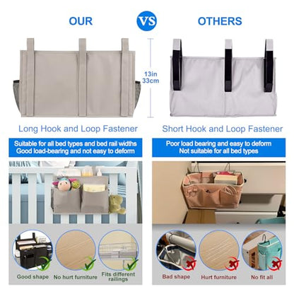Surblue Bedside Caddy Hanging Bed Organizer Storage Bag Pocket for Bunk and Hospital Beds, College Dorm Rooms Baby Bed Rails,Camp (8 Pockets),Gray