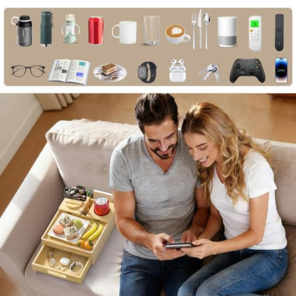 Couch Cup Holder 7-in-1 Couch Tray Sofa Side Table with Push-Pull Drawer