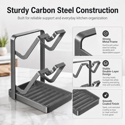 2-Tier Pot Lid Holder for Countertop, Pot and Pan... (gray | Carbon Steel)