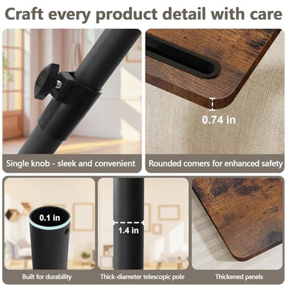 Sofa Armrest Tray Table for Couch - 360° Swivel Height Adjustable End for Small Spaces, Snack Side Table for Bed or Chair with Phone & Tablet Slot (Rustic,Standard)