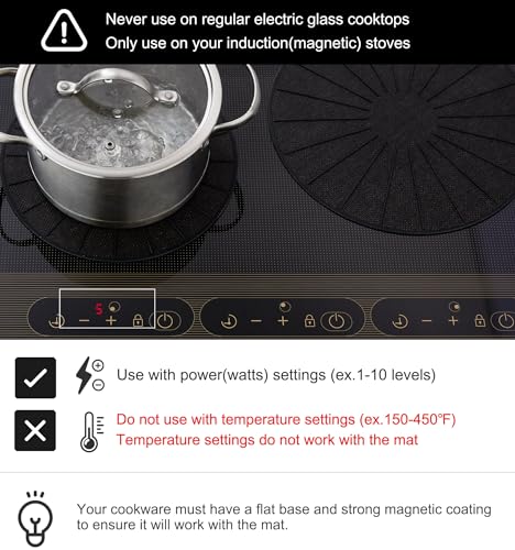 Induction Cooktop Mat - Silicone Fiberglass Scratch Protector - for Magnetic Stove - Non Slip Pads to Prevent Pots from Sliding During Cooking_ Black (11inches)