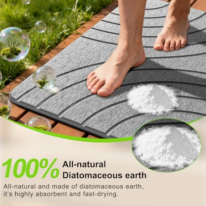 Stone Bath Mat for Bathroom Quick Drying Shower Mats Super Absorbent Diatomaceous Earth Stone Mats, Easy to Clean & Odorless, 23.6 × 15.5 Inch Grey
