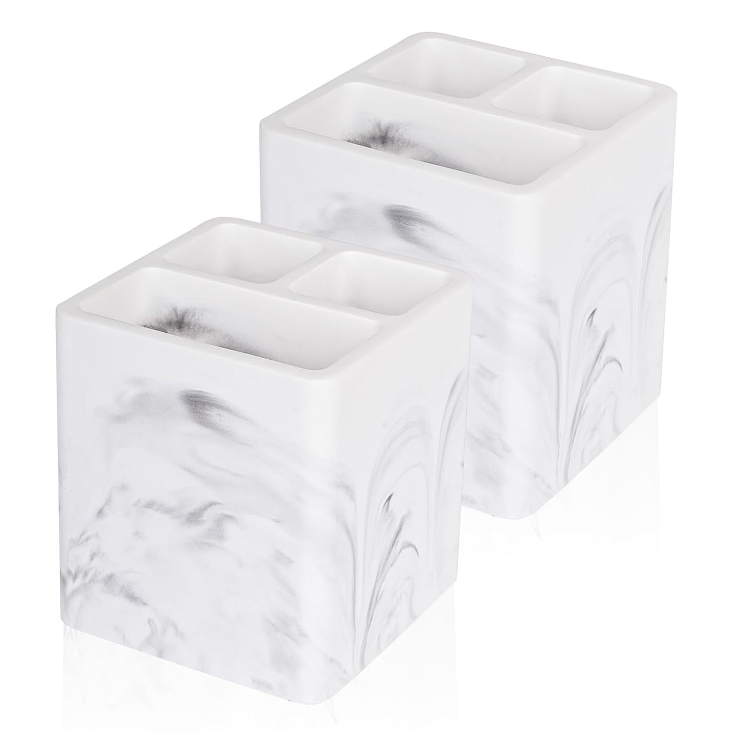 Diatomite Toothbrush Holders Tooth Brush Organizer, 2 Pack, Marble White | Water-Absorbent Material, 3 Slots for Electric Toothbrush and Toothpaste, for Bathroom Countertop, Shower, Vanity