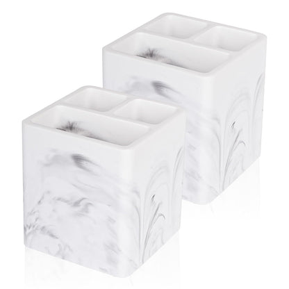 Diatomite Toothbrush Holders Tooth Brush Organizer, 2 Pack, Marble White | Water-Absorbent Material, 3 Slots for Electric Toothbrush and Toothpaste, for Bathroom Countertop, Shower, Vanity
