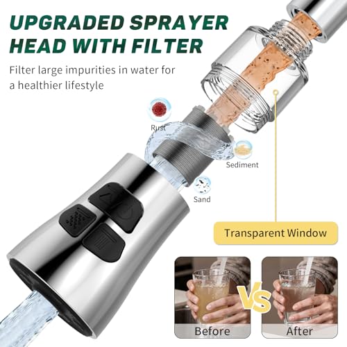 CECEFIN Kitchen Faucet Hose Attachment, 4-Mode ON/Off Spray Head w/Filter | 4.9Ft Stainless Steel Hose, Water Saving Aerator w/ 3-Way Diverter Valve, for Laundry/Bathroom Sink Hair Washing Pet Shower