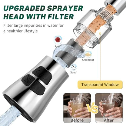 CECEFIN Kitchen Faucet Hose Attachment, 4-Mode ON/Off Spray Head w/Filter | 4.9Ft Stainless Steel Hose, Water Saving Aerator w/ 3-Way Diverter Valve, for Laundry/Bathroom Sink Hair Washing Pet Shower