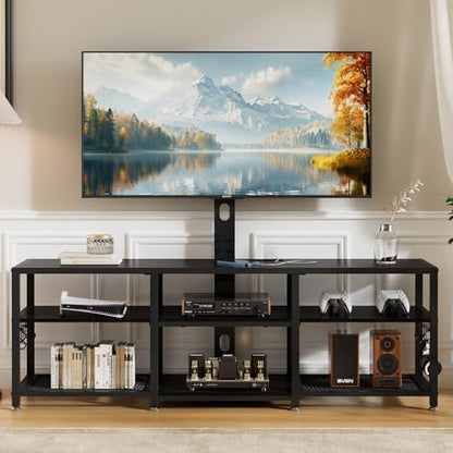 VECELO TV Stand with Mount and Power Outlets, Entertainment Center for 55/60/65/70/75 inch TVs, Height Adjustable Media Console with Storage Shelves, for Living Room, Bedroom, Black