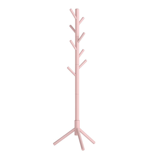VASAGLE Solid Wood Coat Rack, Free Standing Tree-Shaped Coat Rack with 8 Hooks, 3 Height Options, for Clothes, Hats, Bags, Living Room, Bedroom, Home Office, Jelly Pink URCR004R01