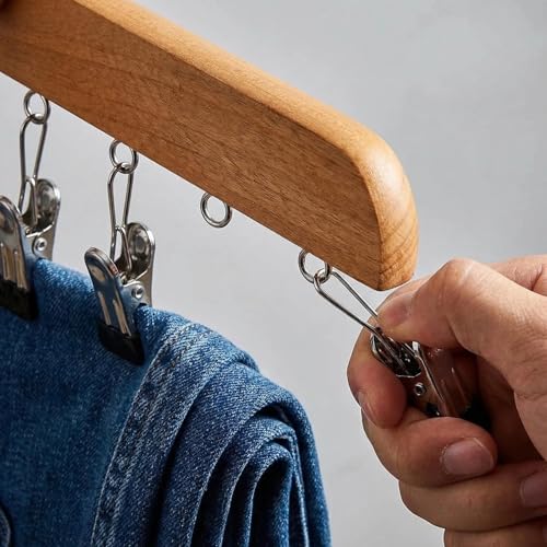 2 Pack Legging Organizer for Closet, Wooden Pants Hangers with 10 Clips | Holds 20 Jeans, Skirts, Underwear, Panties, Space Saving Hangers for Wardrobe Storage & Organization