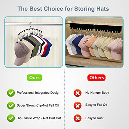 Hat Hangers for Closet,Hat Organizer Racks for Base Ball Caps 2 Pack | Metal Door Hats Racks for Baseball Cap with 10 Large Clips, Baseball Hat Holder for Closet Storage, Fits All Cap-Black