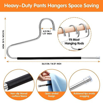 Pants Hangers Space Saving with Open-Ended,Closet Organizers and Storage,10 Pack Non-silp Clothes Hanger for Home Essentials,Dorm Room Essentials for College Students Girls Guys,Hangers for Jeans