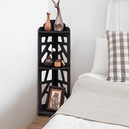 J JINXIAMU Corner Shelves,Corner Shelf Stand Waterproof Great for Bathroom Storage Tight Space,Small Shelf Stand Fit for Toilet Paper Holder Storage, Corner Tables for Small Space,Black