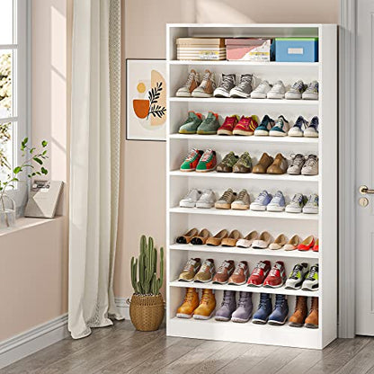 Tribesigns Shoe Cabinet, 9 Tiers 40-45 Pairs Heavy Duty Wood Freestanding Shoe Storage Cabinet, 70.8'' Tall Shoe Organizer with Open Storage for Entryway, White