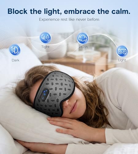 MUSICOZY Sleep Mask Bluetooth Headphone Cooling Weighted Eyemask Headphones | Detachable 3D Blackout Contoured Eye Masks Relaxing No Pressure Cover to Block Light for Women Men Night Rest Office Travel