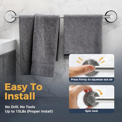 14.6inch~24inch Towel Racks for Bathroom,Adjustable Suction Cup Towel Bar for Bathroom Wall,Stainless Steel Bath Towel Holder for Shower(Brushed Silver)