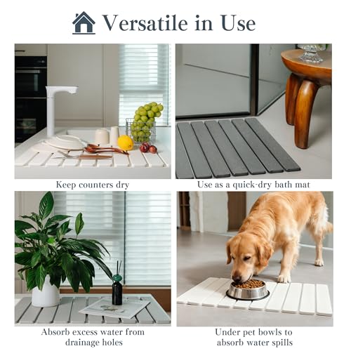 2pcs Stone Dish Drying Mat for Kitchen Counter, Quick-Dry Diatomaceous Earth Water Absorbent Pad & Countertop Drainer, Home Essentials for Bath and Pets - Light Grey, 24x16’’ & 8x4’’