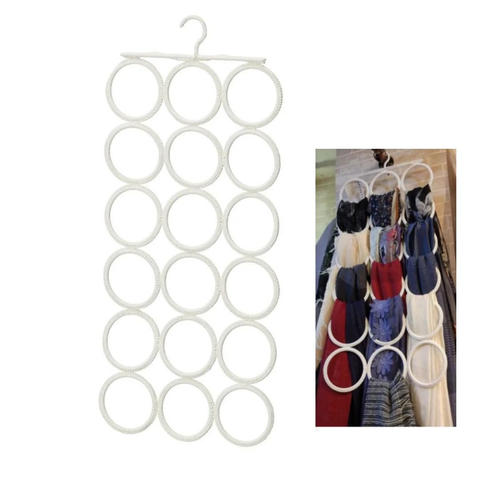 18 Circles Scarf Hanger for Multiple Scarves,Hijab Hangers for Closet for Scarves, Belt Organizer for Closet,Towels,Hijab and Tie, Foldable Hanger (1, White)