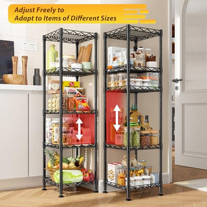 DurayLoly 5 Tier Storage Shelf, Metal Wire Shelving Unit, Black | Slim narrow design,325 lbs capacity,rust-resistant steel,upward mesh grid, tool-free,for bathroom,kitchen,laundry