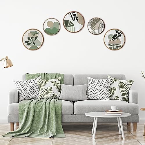Qunclay 5 Pcs Wall Art Decor Wooden Living Room Wall Decor Bohemian Hanging Farmhouse Geometric 10'' and 8'' Aesthetic Wood Minimalist Posters for Bedroom(Greenery)