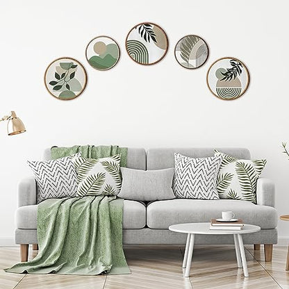 Qunclay 5 Pcs Wall Art Decor Wooden Living Room Wall Decor Bohemian Hanging Farmhouse Geometric 10'' and 8'' Aesthetic Wood Minimalist Posters for Bedroom(Greenery)