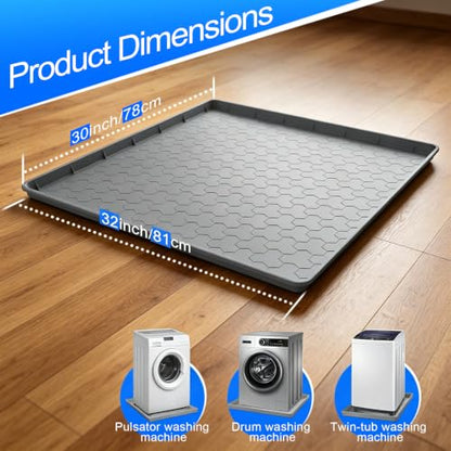 Silicone Washing Machine Drain Pan, 32"x 30" Raised Edge Drip Tray | Thickened silicone; Anti-slip & anti-vibration; Soft & foldable; Protect floors & laundry rooms; Fits most washer or dryer