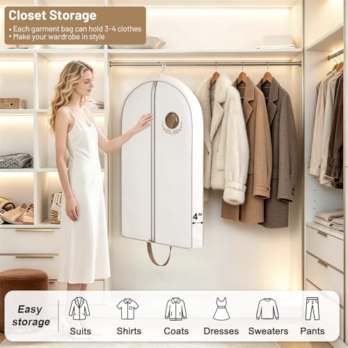 MISSLO 40" Cotton Garment Bags for Travel Waterproof Suit Bag Travel Mens Breathable Suit Cover Foldable Fur Coat Covers for Closet Storage for Women Short Hanging Clothes Bag for Jacket, Shirt, Dress