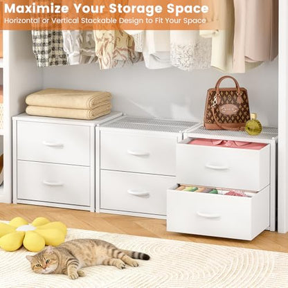 3-Pack Stackable Storage Drawers (6 Drawers Total), White Closet Organizer for Clothes, Stackable Drawer Dresser for Closet, Stackable Drawers for Bedroom, Living Room, Pantry, Under Bed